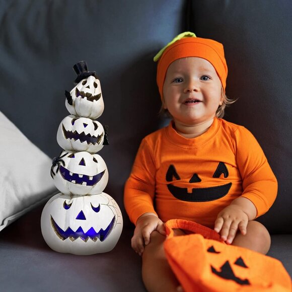 White Stacked Pumpkin Decorations-Indoor Halloween Decor for Table, Window, Gift - Picture 4 of 5